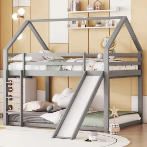 Cabin stapelbed met dia – 140x200cm – Solid Pine + MDF – Kinderbed – Wit Cabin stapelbed met dia – 140x200cm – Solid Pine + MDF – Kinderbed – Wit