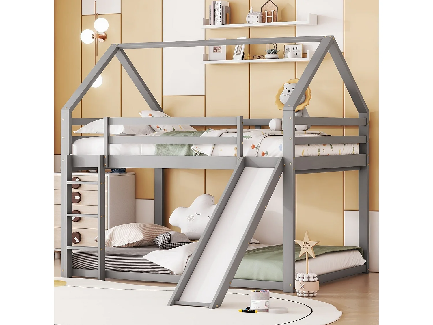 Cabin stapelbed met dia - 140x200cm - Solid Pine + MDF - Kinderbed - Wit