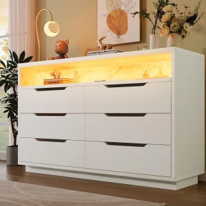 Contemporaine buffet met LED – met 6 lades – wit Contemporaine buffet met LED – met 6 lades – wit