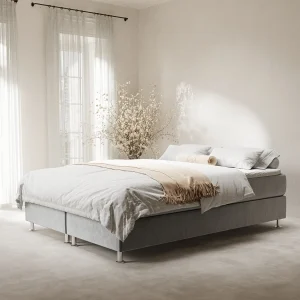 Boxspringbed met hoofdeinde van fluweelstof – Sub – matras en dekmatras – 180×200 cm – grijs