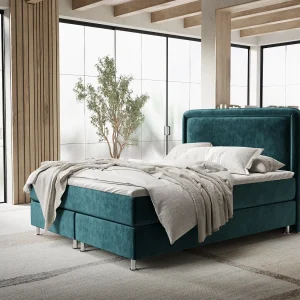 Boxspringbed met hoofdeinde van fluweelstof – Salvi – matras en dekmatras – 180×200 cm – turquoise