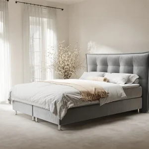 Boxspringbed met hoofdeinde van fluweelstof – Minori – matras en dekmatras – 200×200 cm – grijs Boxspringbed met hoofdeinde van fluweelstof – Minori – matras en dekmatras – 200×200 cm – grijs
