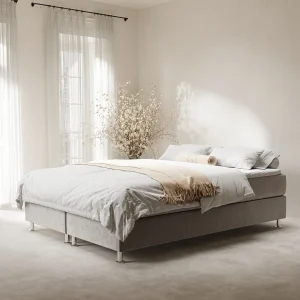 Boxspringbed met hoofdeinde van fluweelstof – Sub – matras en dekmatras – 140×200 cm – taupe Boxspringbed met hoofdeinde van fluweelstof – Sub – matras en dekmatras – 140×200 cm – taupe