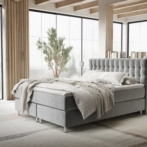 Boxspringbed met hoofdeinde van fluweelstof – Sorrento – matras en dekmatras – 200×200 cm – grijs Boxspringbed met hoofdeinde van fluweelstof – Sorrento – matras en dekmatras – 200×200 cm – grijs