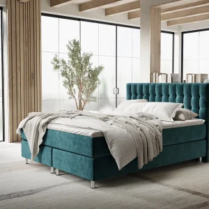 Boxspringbed met hoofdeinde van fluweelstof – Sorrento – matras en dekmatras – 200×200 cm – turquoise Boxspringbed met hoofdeinde van fluweelstof – Sorrento – matras en dekmatras – 200×200 cm – turquoise