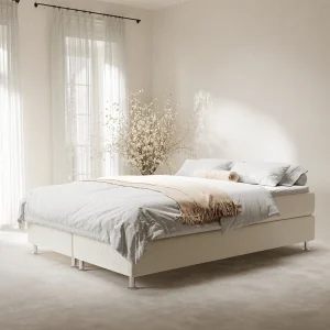 Boxspringbed met hoofdeinde van fluweelstof – Sub – matras en dekmatras – 140×200 cm – creme Boxspringbed met hoofdeinde van fluweelstof – Sub – matras en dekmatras – 140×200 cm – creme
