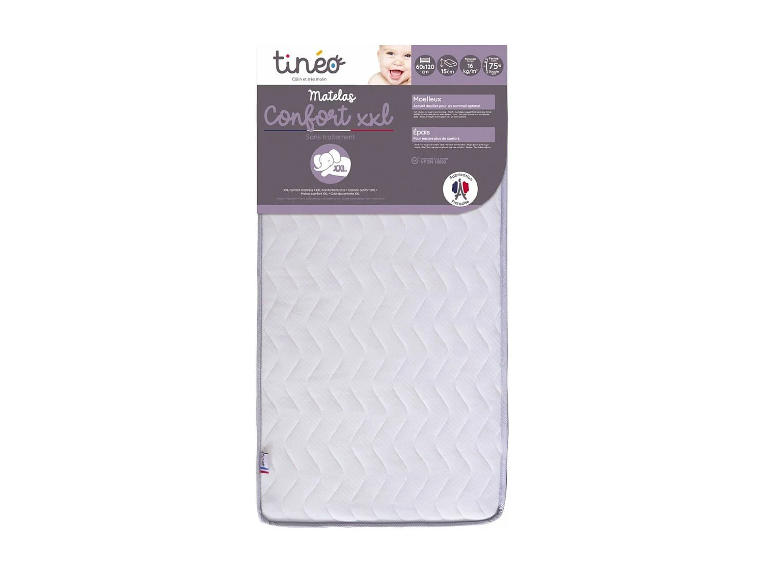 Dikke babymatras, XXL comfort, medium-stevig 60 x 120 x 15 cm