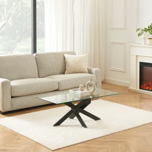 Salontafel van gehard glas en zwart metaal – Transparant – COSIMA Salontafel van gehard glas en zwart metaal – Transparant – COSIMA
