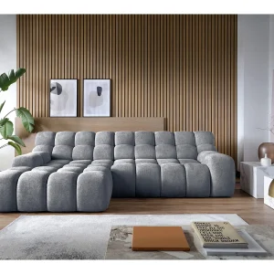 CAMPILE hoekbank met elektrisch verstelbare zitting, verstelbare hoofdsteunen, indeling links, 288x119x85 cm, kleur ash grey