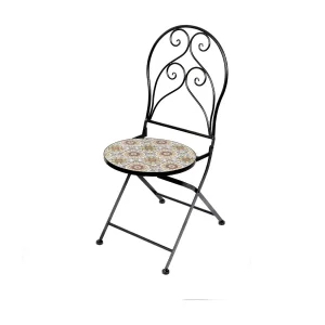 Set van 2 opvouwbare bistro tuinstoelen – Decoratieve mozaïek – Zwart metaal – 30x50x93 cm
