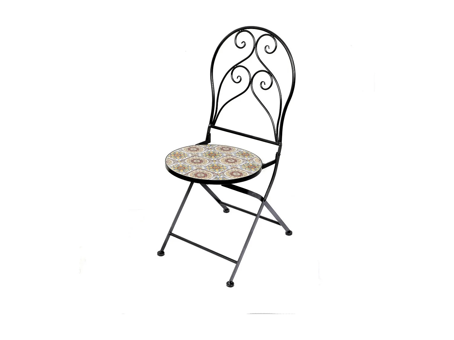 Set van 2 opvouwbare bistro tuinstoelen - Decoratieve mozaïek - Zwart metaal - 30x50x93 cm