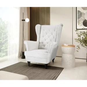 CHESTERFIELD-STOEL Falco lichtbeige met Wenge houten poten