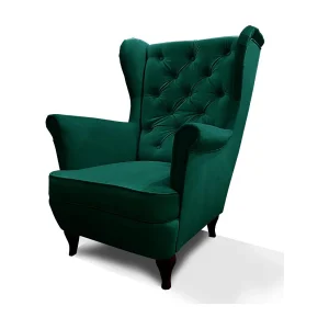 CHESTERFIELD-STOEL Falco groen met houten poten