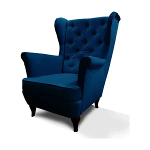 CHESTERFIELD-STOEL Falco marineblau met houten poten