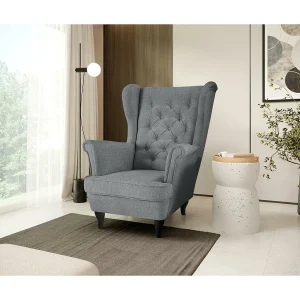 CHESTERFIELD-STOEL Falco grijs met Wenge houten poten