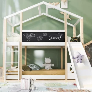 Cabine stapelbed 90x200cm – met ladder en glijbaan – grenen frame – wit Cabine stapelbed 90x200cm – met ladder en glijbaan – grenen frame – wit