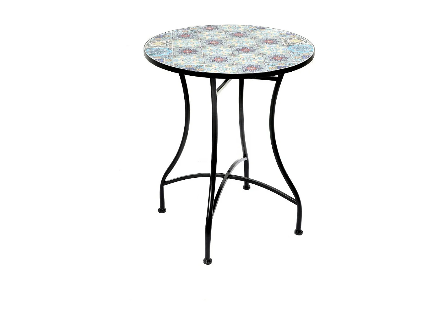 Ronde bistro tuintafel collectie PORTO - Decoratieve mozaïek - Zwart metaal - Ø60xH71 cm