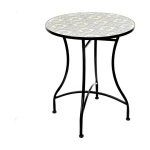 Ronde bistro tuintafel – Decoratieve mozaïek – Zwart metaal – Ø60xH71 cm
