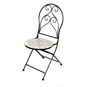 Set van 2 inklapbare bistro tuinstoelen – Decoratieve mozaïek – Zwart metaal – 30x50x93 cm