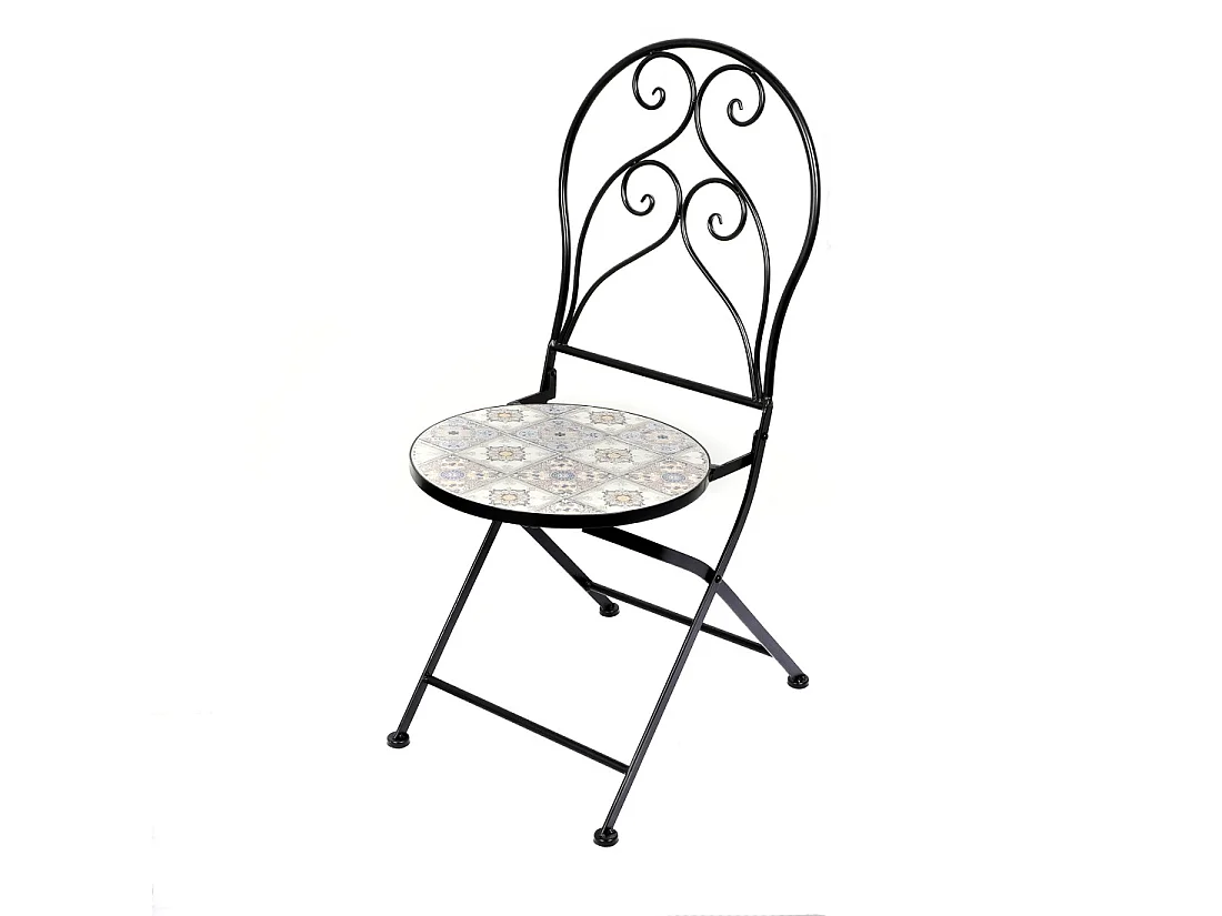 Set van 2 inklapbare bistro tuinstoelen – Decoratieve mozaïek – Zwart metaal – 30x50x93 cm