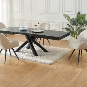 Set tafel CATONAV + 4 stoelen GULSUN – Zwart en beige