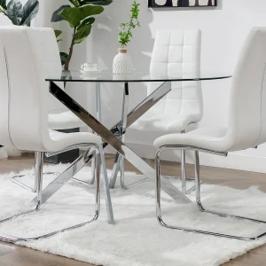 Set van tafel COSIMA + 4 stoelen NADYA – Transparant en wit Set van tafel COSIMA + 4 stoelen NADYA – Transparant en wit