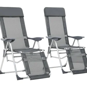 Campingstoelen met voetensteun 2 st inklapbaar textileen grijs Campingstoelen met voetensteun 2 st inklapbaar textileen grijs