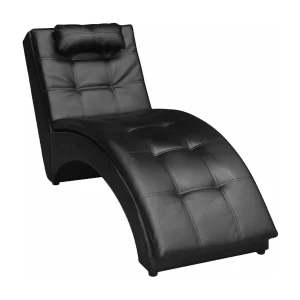 Chaise longue met kussen kunstleer zwart