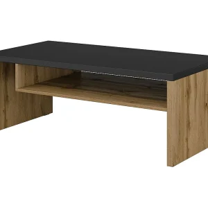 Salontafel HAVANA – Eiken en zwart – Mat zwart blad – Met nis – Natuurlijke en moderne stijl