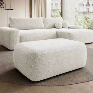 Poef in beige textuurstof met strak design DAVISO Poef in beige textuurstof met strak design DAVISO