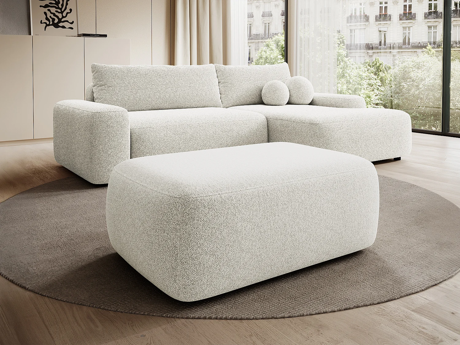 Poef in beige textuurstof met strak design DAVISO