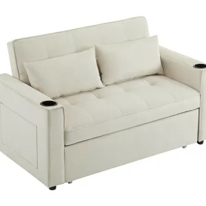 Converteerbare bank in fluweel – 2 plaatsen – met 2 kussens, armleuningzakken, glazen houders – verstelbare achterleuning – 137×76.5x83cm Converteerbare bank in fluweel – 2 plaatsen – met 2 kussens, armleuningzakken, glazen houders – verstelbare achterleuning – 137×76.5x83cm
