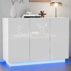 Buffet 120x40x75 cm – met LED-verlichting – met 3 deuren – Deeltjespanelen – Wit