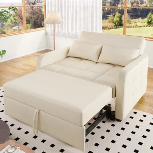 Conversiebank 127x75x94 cm – Verstelbare rugleuning – Met 2 kussens – Beige Conversiebank 127x75x94 cm – Verstelbare rugleuning – Met 2 kussens – Beige