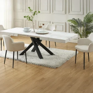 Set tafel VATONAV + 4 stoelen CELOLA – Wit en crèmewit