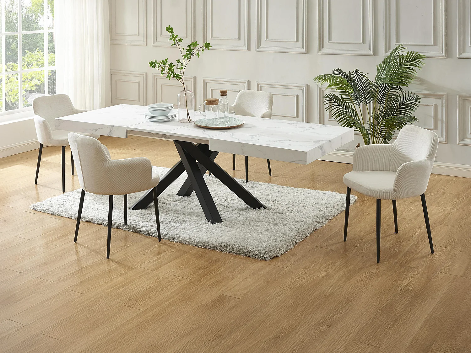 Set tafel VATONAV + 4 stoelen CELOLA - Wit en crèmewit