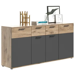 Buffet 4 deuren 4 laden – Antracietgrijs en licht eiken – SELMA