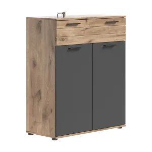 Buffet 2 deuren en 1 lade – Antracietgrijs en licht eiken – SELMA