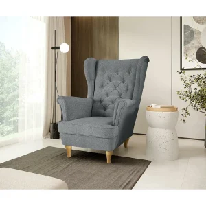 CHESTERFIELD-STOEL Falco grijs met beukenhouten poten