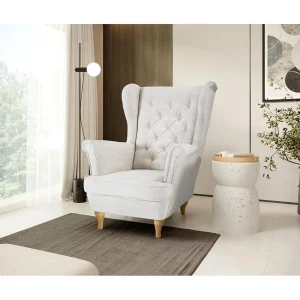 CHESTERFIELD-STOEL Falco beige met beukenhouten poten CHESTERFIELD-STOEL Falco beige met beukenhouten poten