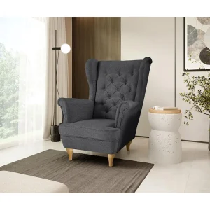CHESTERFIELD-STOEL Falco donkergrijs met beukenhouten poten CHESTERFIELD-STOEL Falco donkergrijs met beukenhouten poten