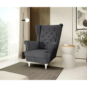 CHESTERFIELD-STOEL Falco donkergrijs met witte houten poten CHESTERFIELD-STOEL Falco donkergrijs met witte houten poten