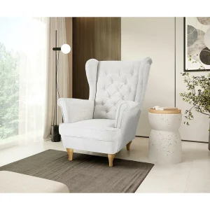 CHESTERFIELD-STOEL Falco lichtbeige met beukenhouten poten