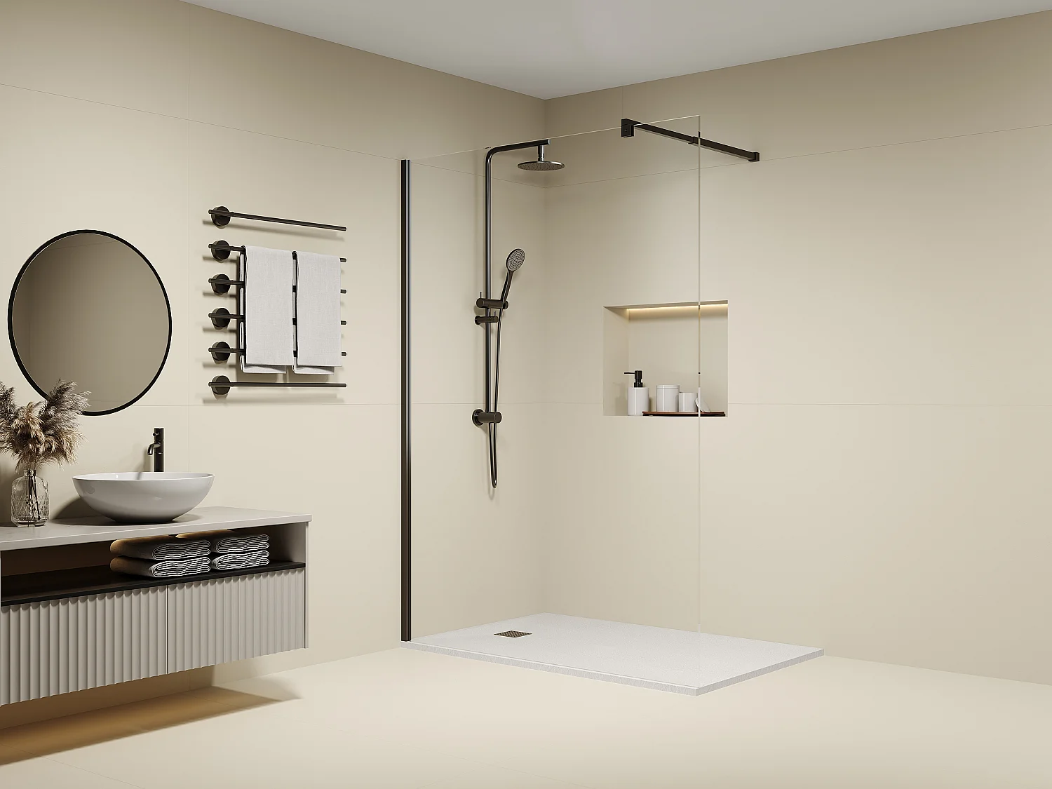 Douchewand in Italiaanse stijl in mat zwart - Glas van 8 mm - 140 x 200 cm - DAREN