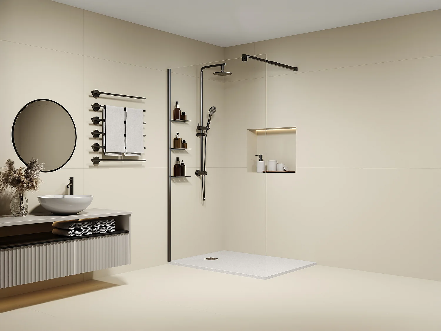 Douchewand voor inloopdouche - Mat zwart - Glas 6 mm - 120 x 200 cm - DAREN