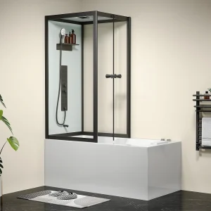 Bubbelbad/douche – Zwart – L150 x D75 x H215 cm – 36 microstralen – DARIA