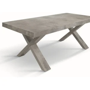 Cementgrijze houten tafel, X-vormige poten, 180×90-260x90cm – AMALFI