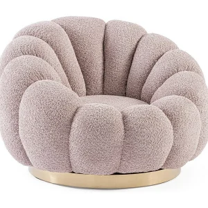 Draaibare fauteuil in antiek roze bouclé-effect stof – FLOREL