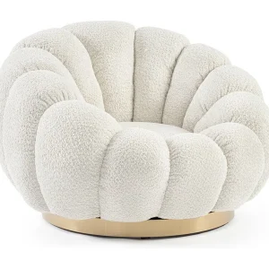 Draaibare fauteuil in natuurlijke bouclé stof – FLOREL