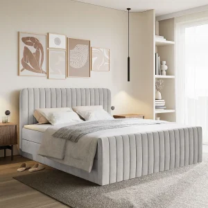 Continentaal bed met matrastopper – 140×200 cm – ruw fluweel – SALIANO